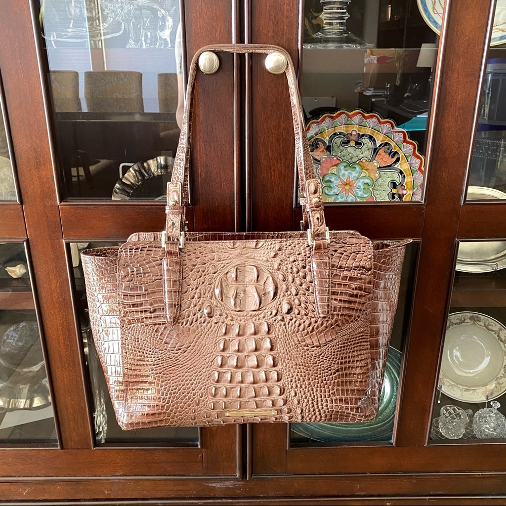 Brahmin Aubree Croc Embossed Leather Satchel